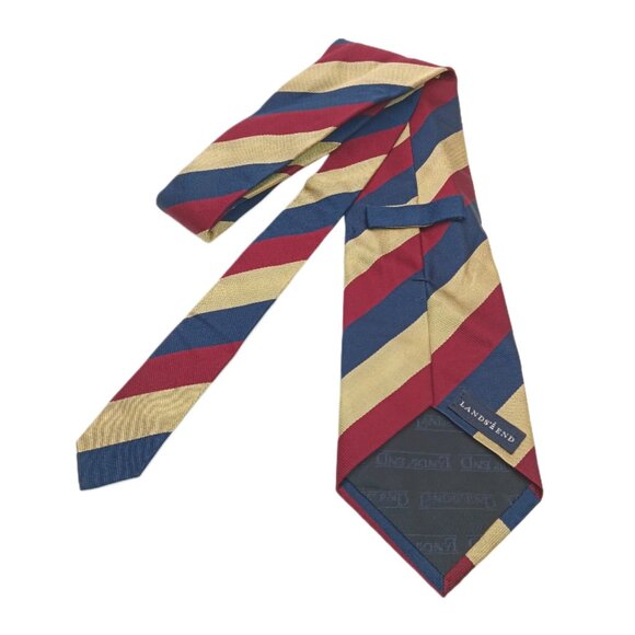 Lands’ End Silk Repp Tie Men’s 59” Burgundy Navy Gold Woven Stripe Wide New - Picture 3 of 3